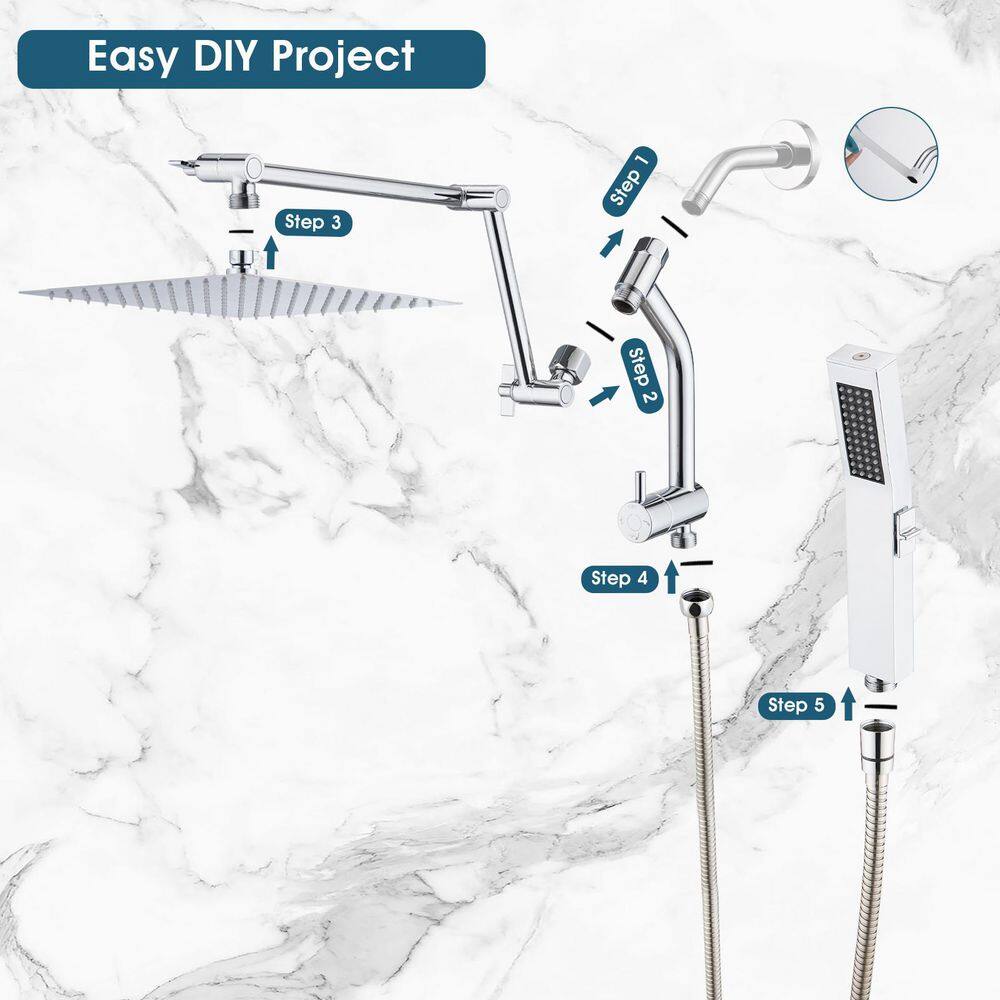 Large Chrome Dual Rainfall Wall Mount Shower Head with Handheld