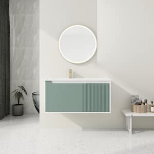 40 in. W x 20 in. D x 20 in. H Wall Mounted Bath Vanity in Mint Green with White Ceramic Top