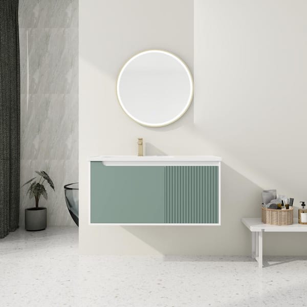 Unbranded 40 in. W x 20 in. D x 20 in. H Wall Mounted Bath Vanity in Mint Green with White Ceramic Top