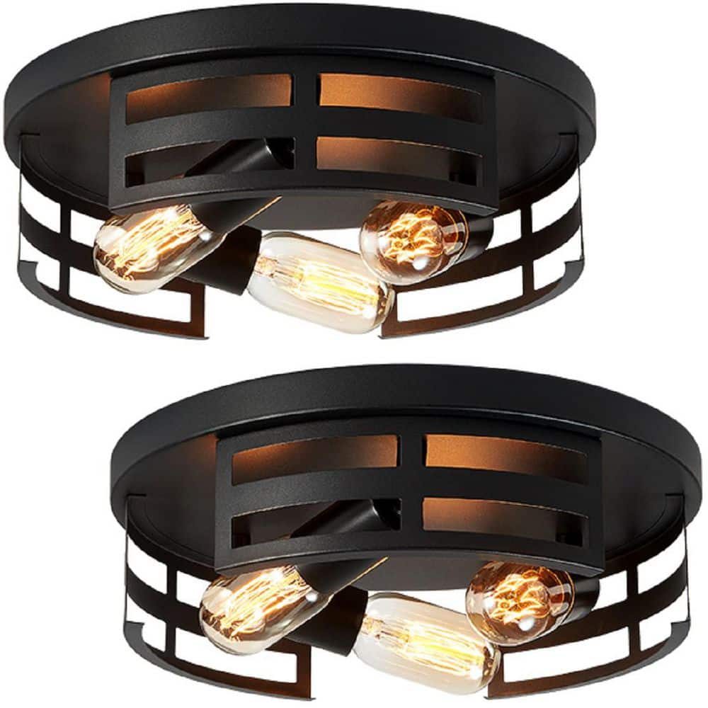 13. in. Modern Round Matte Black Semi-Flush Mount Ceiling Light for Hallway, Bedroom, Bulb Not Included (2 Pack) price history on PriceWatchPro