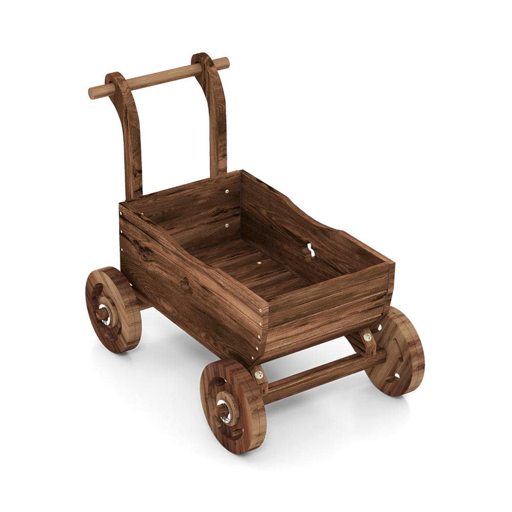 Rustic Brown Fir Wood Decorative Wagon Cart Planter with Handle and Wheels price history on PriceWatchPro