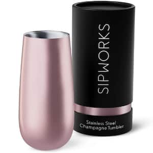Double Walled 8 oz. Insulated Rose Gold Stainless Steel Flute Champagne Tumbler with Spill Proof