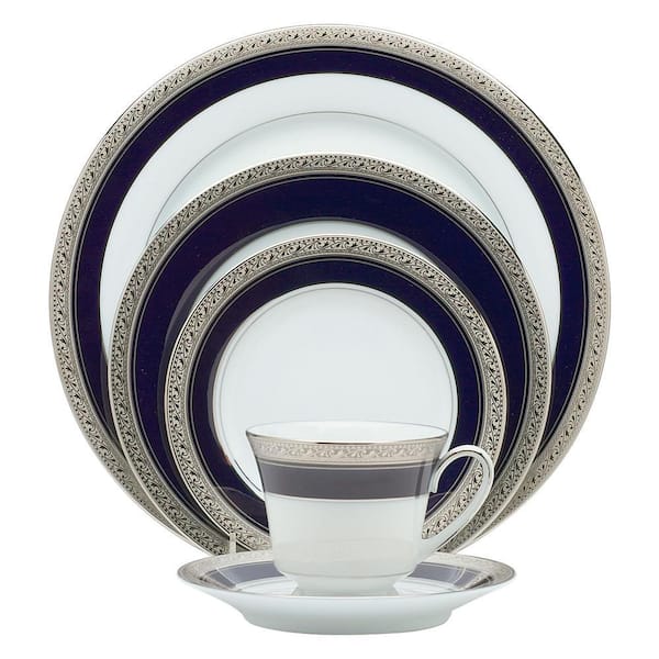 Crestwood Cobalt Platinum 5-Piece (White) Porcelain Place Setting, Service for 1