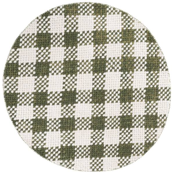 Natural Fiber Couture 6 ft. x 6 ft. Green/Ivory Check Round Rug