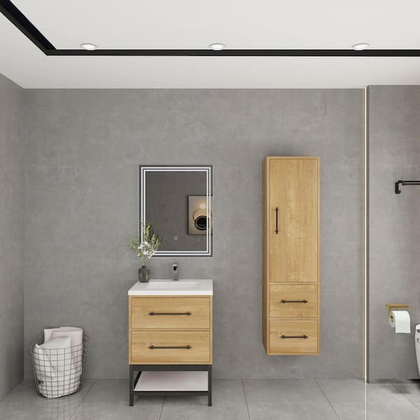 BV Better Vanity Victoria 24 in. W x 20 in. D x 35 in. H Single Sink Freestanding Frame Bath Vanity in Oak with White Acrylic Top