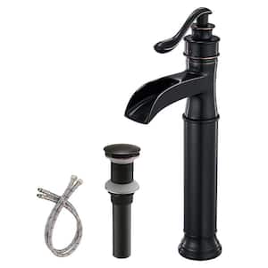 Waterfall Single Hole Single Handle Bathroom Vessel Sink Faucet with Pop-Up Drain Assembly in Oil Rubbed Bronze