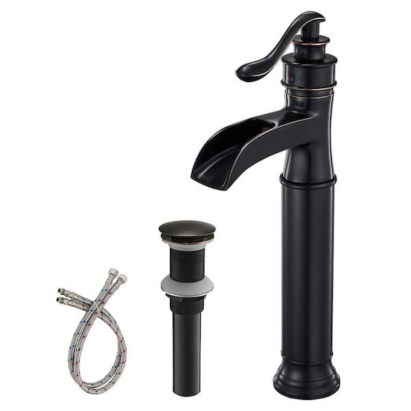Unbranded Waterfall Single Hole Single Handle Bathroom Vessel Sink Faucet with Pop-Up Drain Assembly in Oil Rubbed Bronze