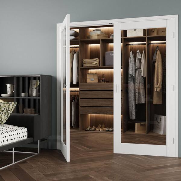 72 in. x 80 in. 1-Lite Clear Glass Universal White Solid Core MDF Double Prehung French Door w/Separate Jamb&Ball Catch