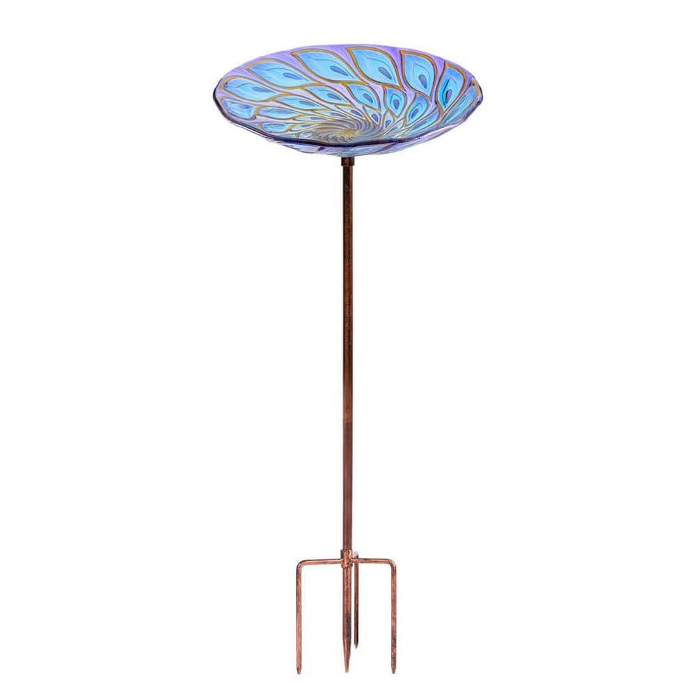 Peacock Glass Birdbath On Graden Stake