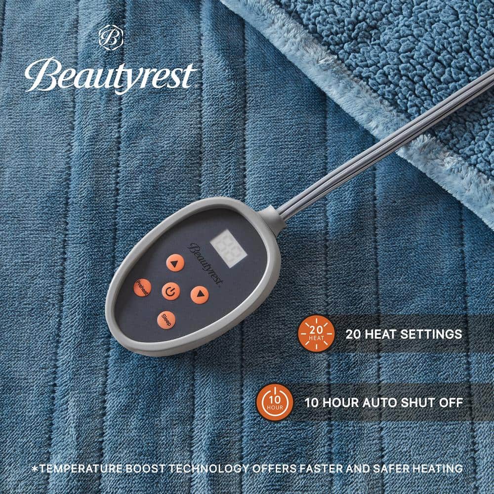 Twin Blue Reversible Plush Heated Blanket