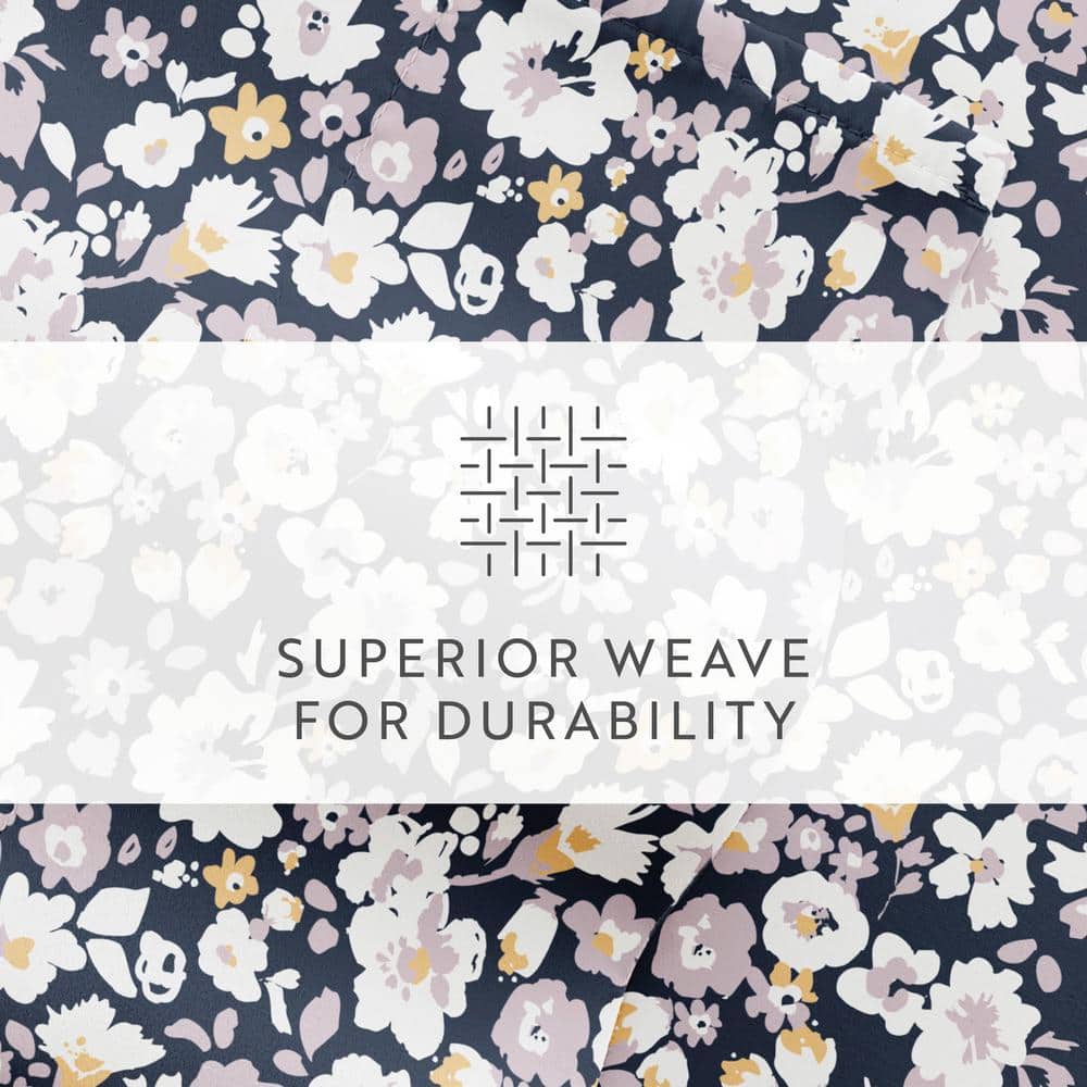 Navy Floral Full Microfiber 3-Piece Sheet Set