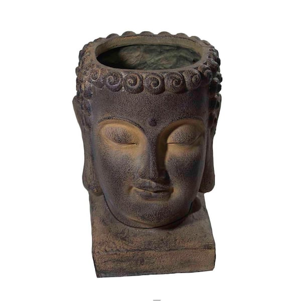 Unbranded Retro Black Polyresin Buddha Head Planter 14 in.