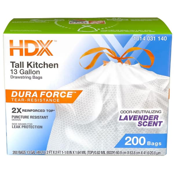 13 Gallon Reinforced Top Lavender Scented Kitchen Bags with 20% PCR (200-Count)