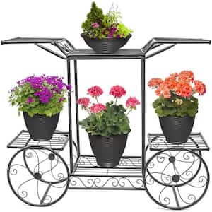 25 in. Tall Indoor/Outdoor Metal Plant Stand, Parisian Style Garden Cart (6-Tiered)