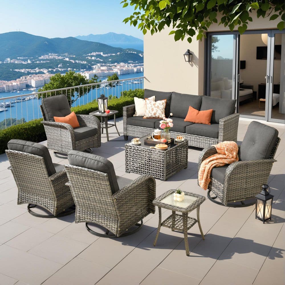 XIZZI Neptune Gray 8-Piece Wicker Patio Conversation Seating Sofa
