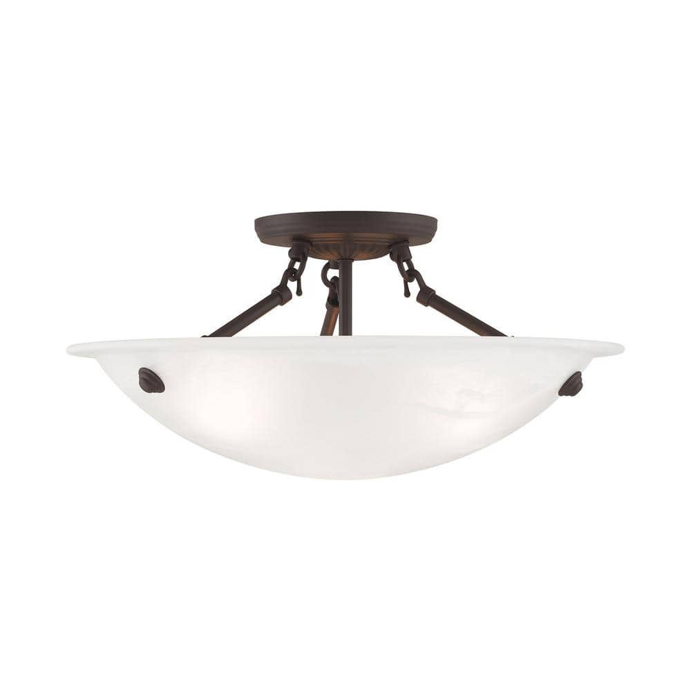 Oasis Bronze 3-Light Flush Mount with White Alabaster Glass