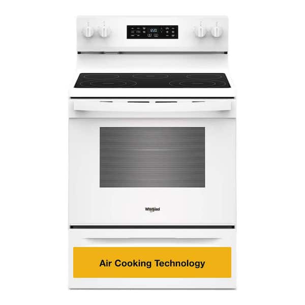30 in. 5-Element Freestanding Electric Range in White with Air Cooking Technology, Steam Clean, and No Preheat Mode