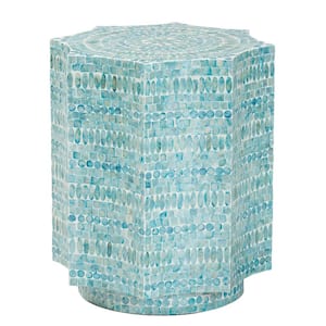 Olesia 17.3 in. Mosaic Blue and White Octagon Mother of Pearl End Table