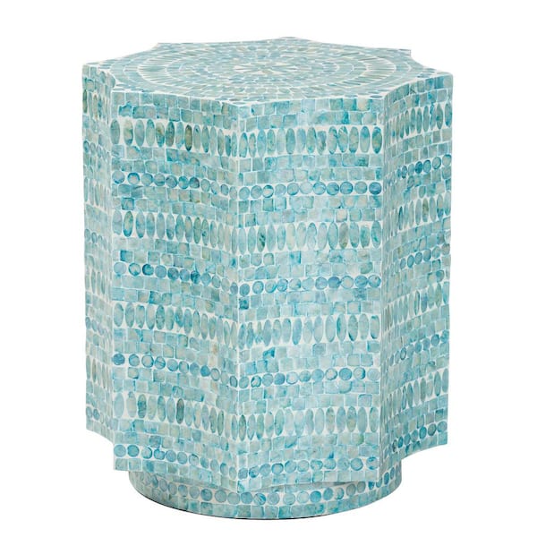 Baxton Studio Olesia 17.3 in. Mosaic Blue and White Octagon Mother of Pearl End Table