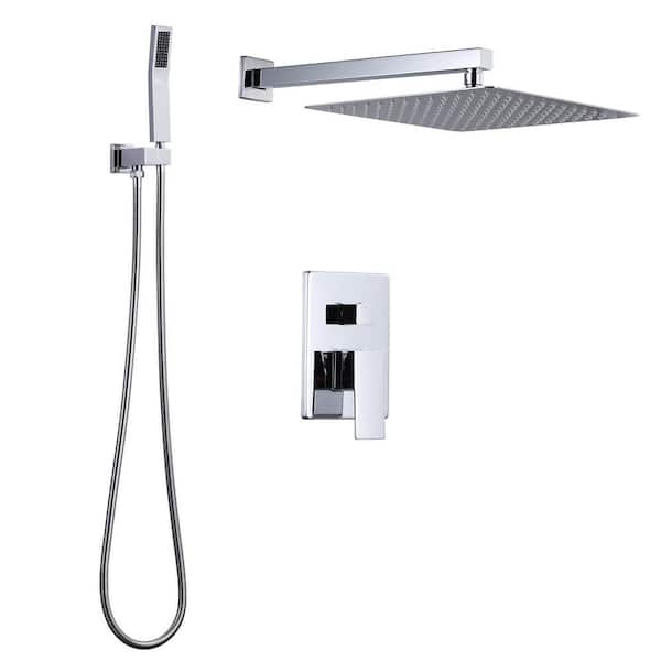 Wall Mount Dual Single Handle 2-Spray Shower Faucet 1.8 GPM with 12 in. Square Shower Head and in Polished Chrome