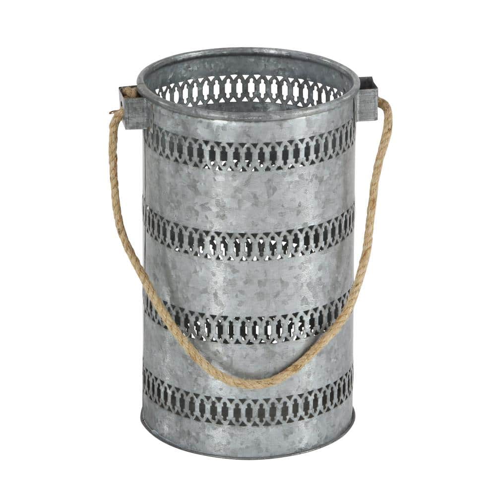 Elegant Coastal Grey Metal Candle Lantern Set, 10" and 12"
