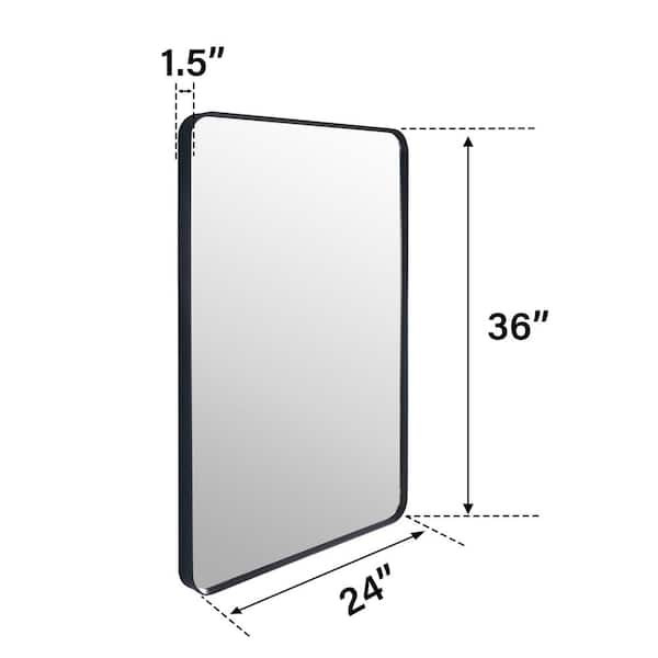 BELLA 24 in. W x 36 in. H Rectangular Aluminum Framed Wall-Mounted Bathroom Vanity Mirror in Matte Black