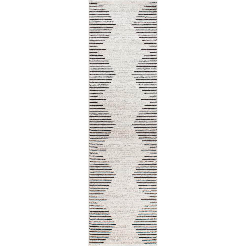 Cream and Beige Synthetic Stripe Runner Rug 2'x7'