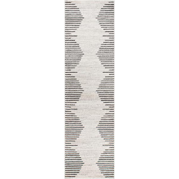 World Rug Gallery Cream 2 ft. x 7 ft. Bohemian StripeRunner Rug