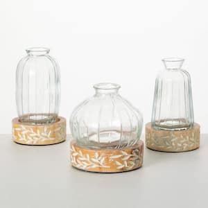 5 in., 6 in. and 5.5 in. Embossed Wood and Glass Vase (Set of 3)