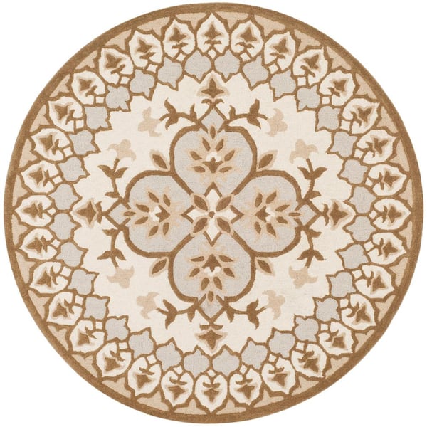 SAFAVIEH Bellagio Ivory/Dark Beige 5 ft. x 5 ft. Round Floral Area Rug