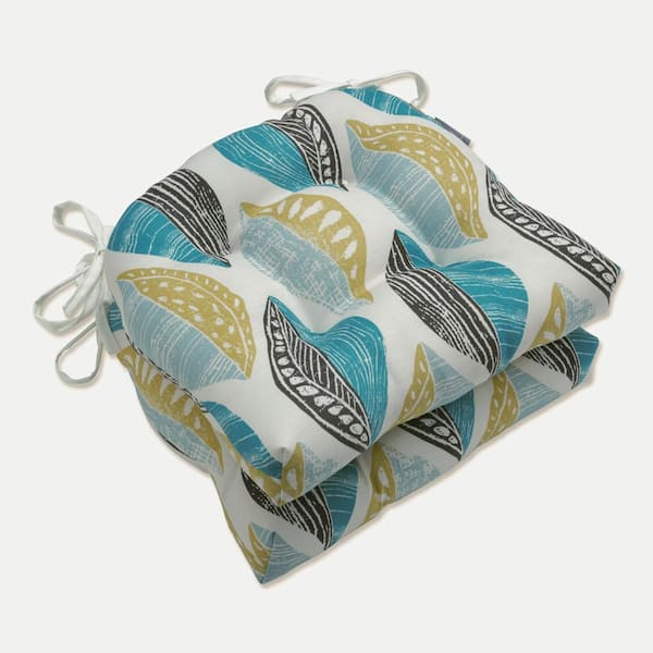 Pillow Perfect Floral 17.5 x 17 Outdoor Dining Chair Cushion in Blue/Ivory (Set of 2)