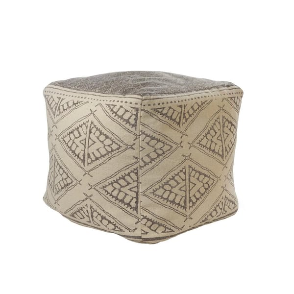 Unbranded Handmade Beige / Gray Geometric Rustic Farmhouse Pouf