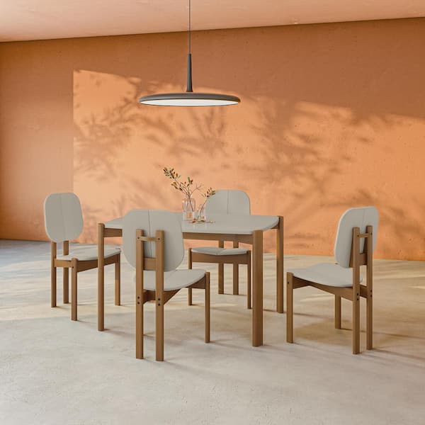 Manhattan Comfort Gales 5-Piece Mid-Century Modern Rectangle Greige MDF Wood Top Dining Room Set Seats 4