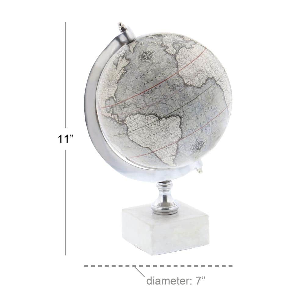 Contemporary White Marble Globe with Silver Accents