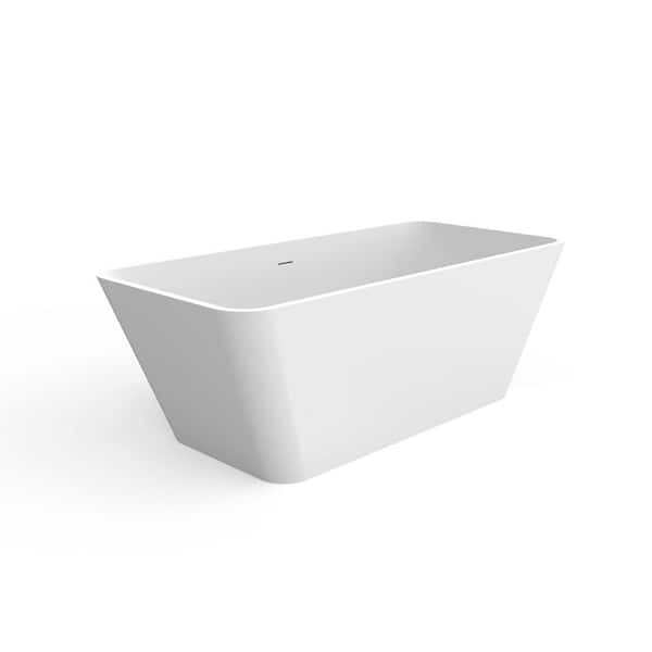 67 in. x 31.5 in. Artificial Stone Soaking Bathtub in Matte White Solid Surface with Overflow and Pop-up Drain