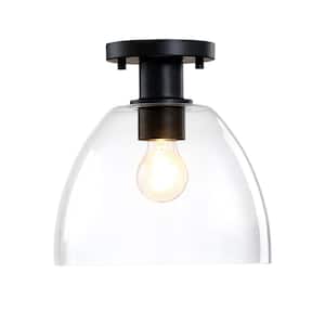 Indigo 10 in. 1-Light Matte Black Modern Semi Flush Mount with Clear Glass Shade for Bedrooms