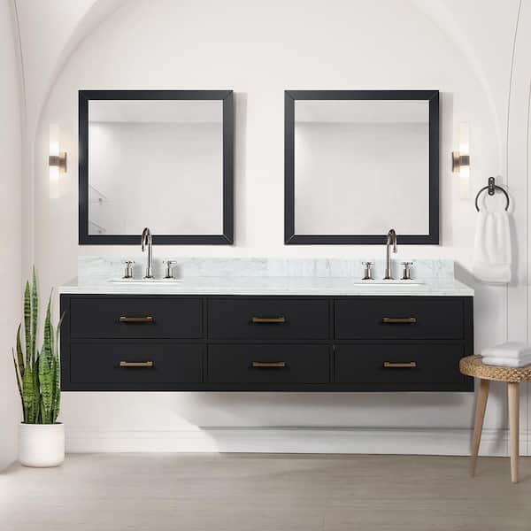 Sherman 80 in W x 22 in D Black Double Bath Vanity and Carrara Marble Top
