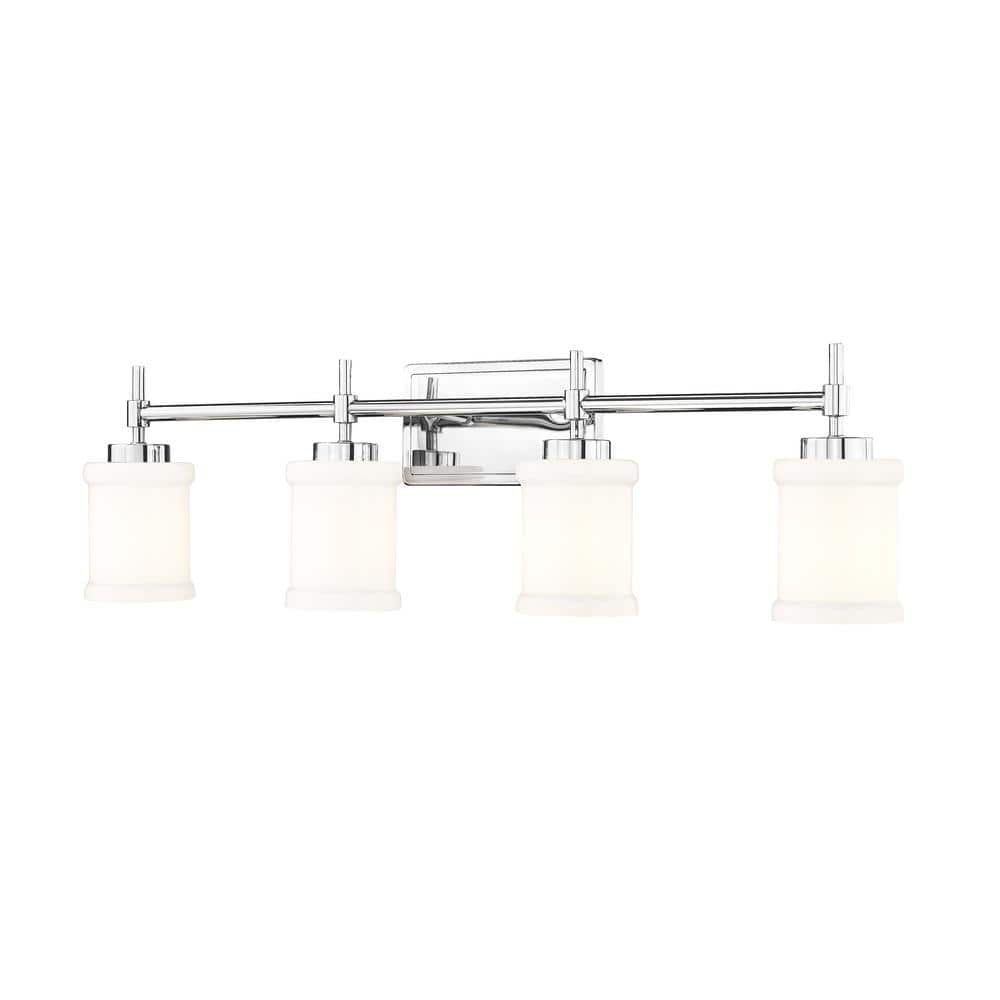 Cadoc 31.5 in. 4-Light Chrome Vanity-Light with Gloss Opal Glass Shade