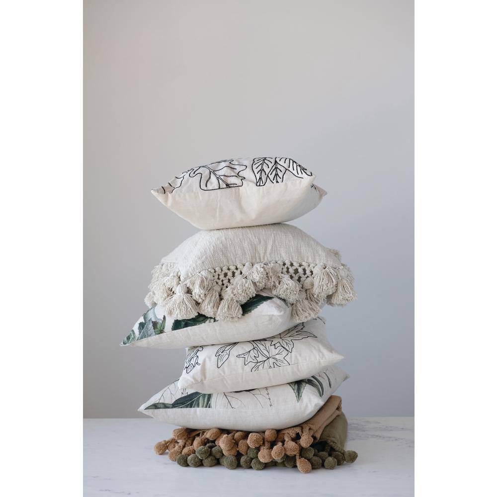 Modern Space-Themed Crochet & Tassel 18" Square Cotton Pillow - Cream