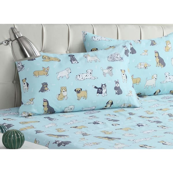 Puppies Blue Microfiber Standard Pillowcases (Set of 2)