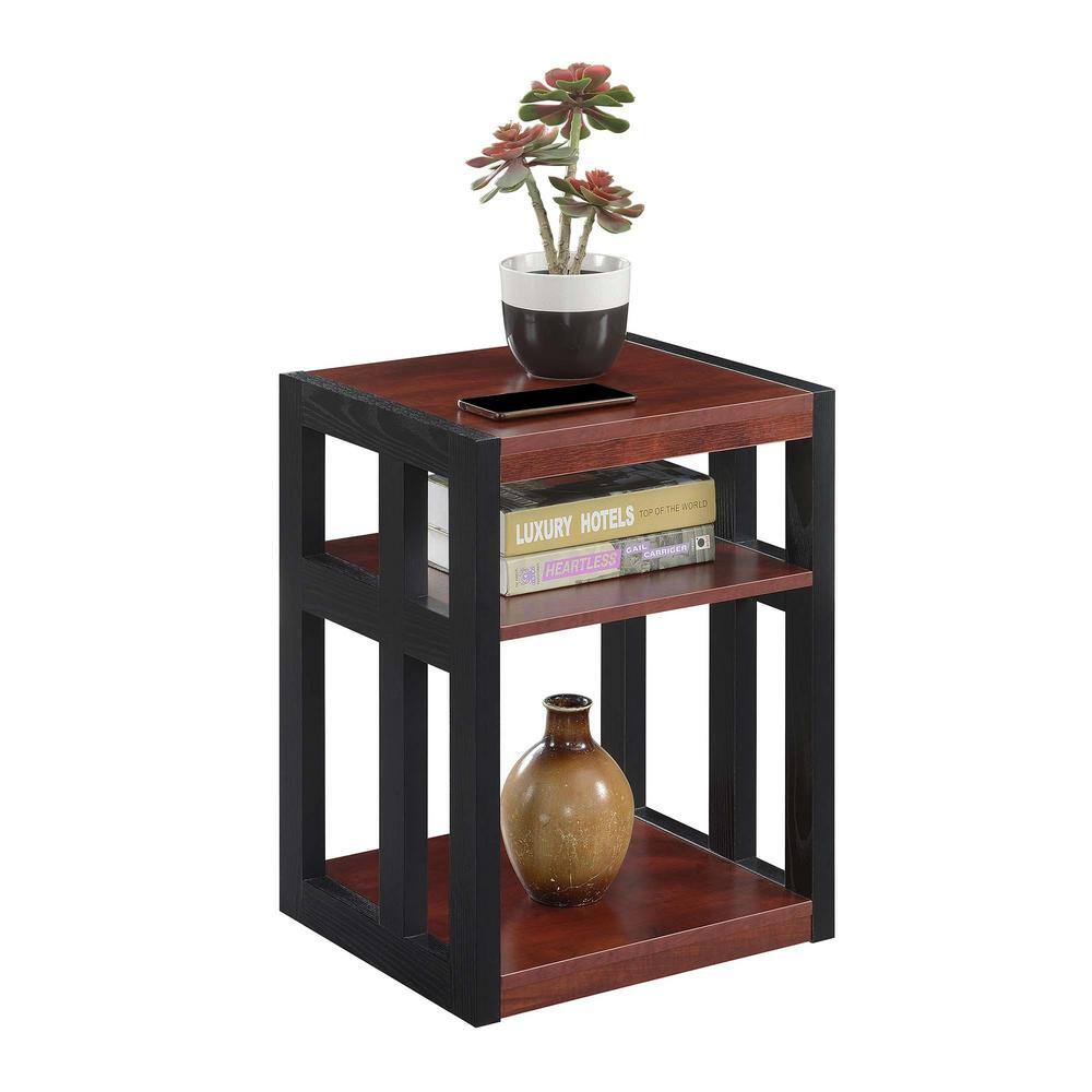 Cherry and Black Contemporary Rectangular End Table with 3 Shelves