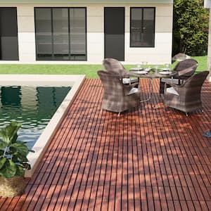 1 ft. x 1 ft. Square Interlocking Acacia Wood Quick Patio Deck Tile Outdoor Striped Pattern Flooring Tile (10 Per Box)