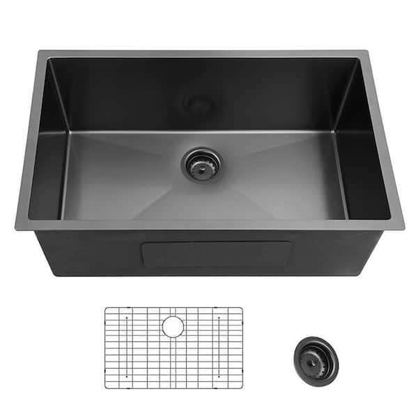 27 x 17 in. Undermount Single Bowl 18 Gauge Stainless Steel Kitchen Sink in Gunmetal Black