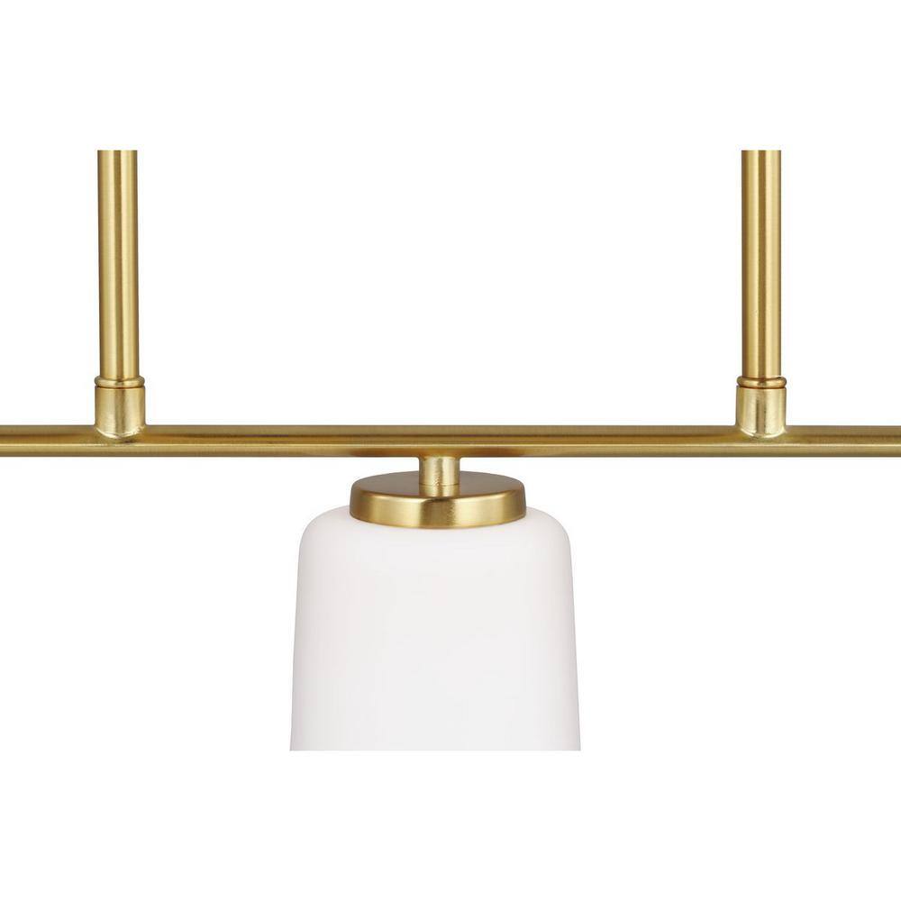 Adley Satin Brass Linear Chandelier with Etched White Glass Shades