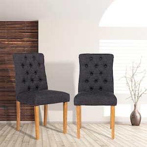 Lucetta Black Upholstered Tufted Hight Back Solid Wood Legs Side Dining Chair (Set of 2)