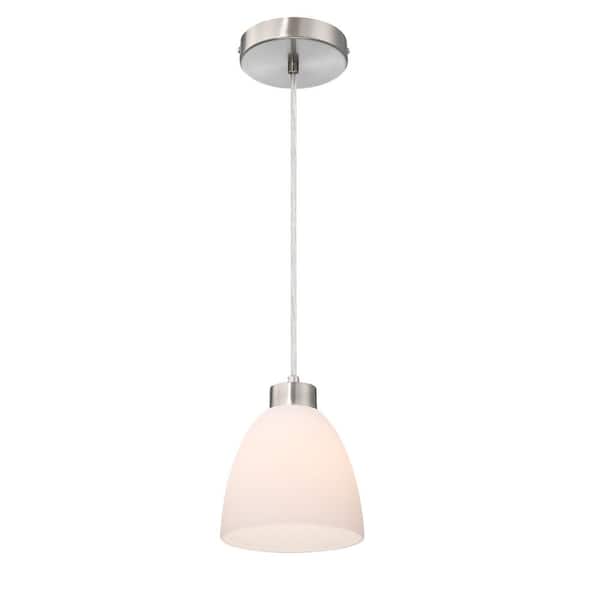 5.88 in. 60-Watt 1-Light Brushed Nickel Mini Pendant Light with Frosted White Glass Shade,No Bulbs included