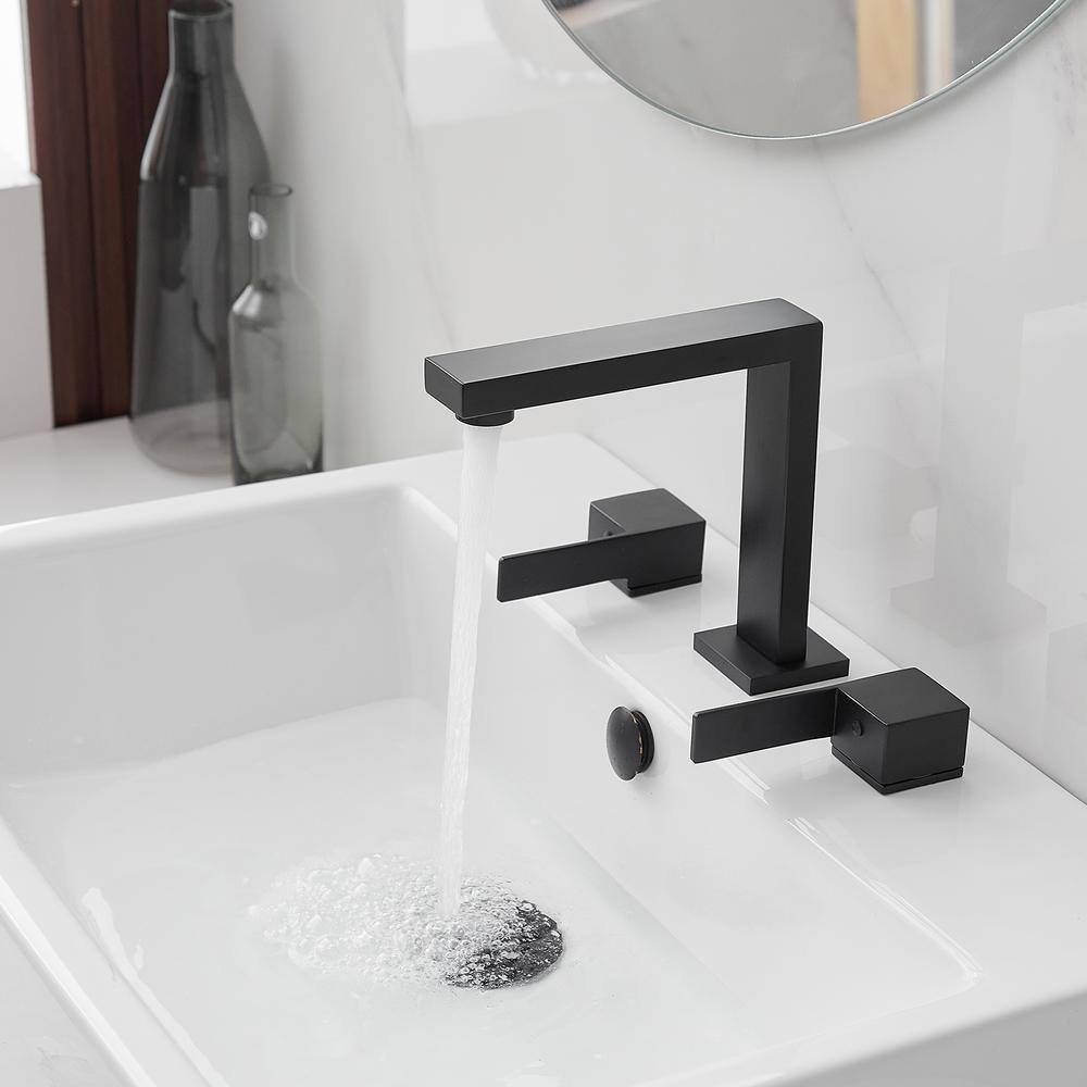 Matte Black Widespread Double Handle Bathroom Faucet with Drain Kit