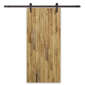 28 in. x 80 in. Weather Oak Stained Solid Wood Modern Interior Sliding Barn Door with Hardware Kit