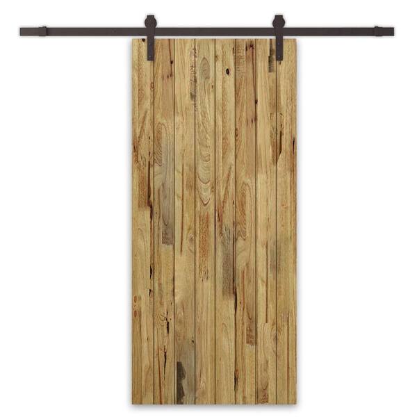 CALHOME 40 in. x 80 in. Weather Oak Stained Solid Wood Modern Interior Sliding Barn Door with Hardware Kit