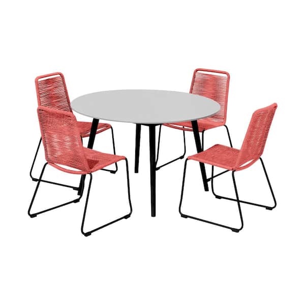 Armen Living Sydney and Shasta Brick Red 5-Piece Wood Round Outdoor Dining Set